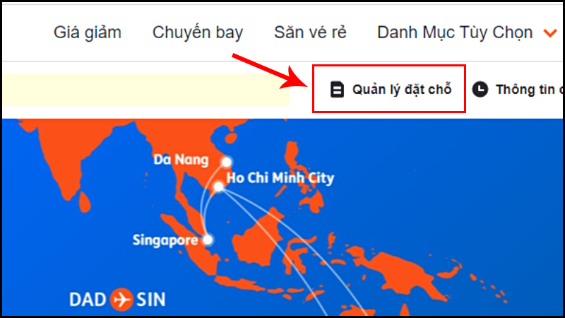 Chọn mục Quản lý đặt chỗ trên thanh menu